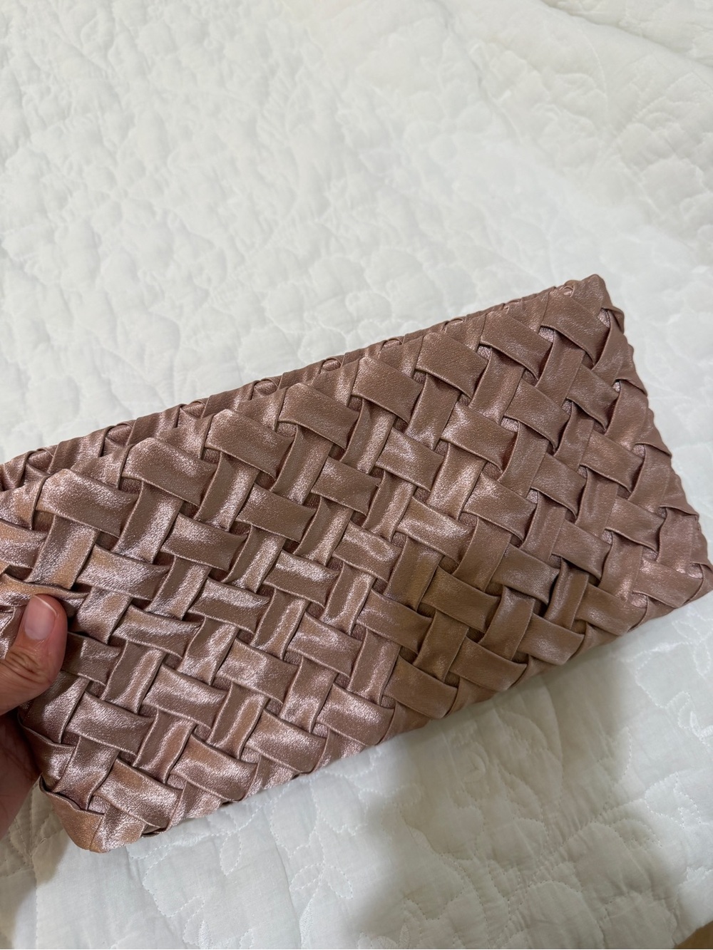 Woven Satin Clutch - Blush Pink